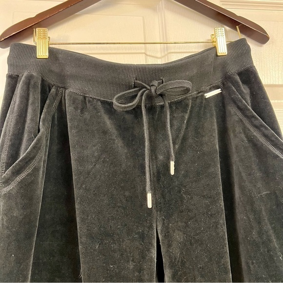 MICHAEL KORS Y2K Black Velvet Velour Lounge Pants Wide Leg L pockets pull on - Picture 3 of 10
